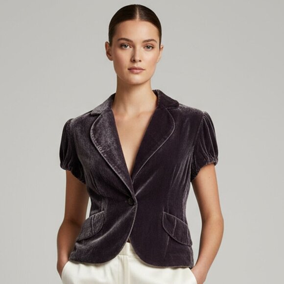BCBGMAXAZRIA Dark Purple Velvet Jacket | Size Small - Picture 2 of 8